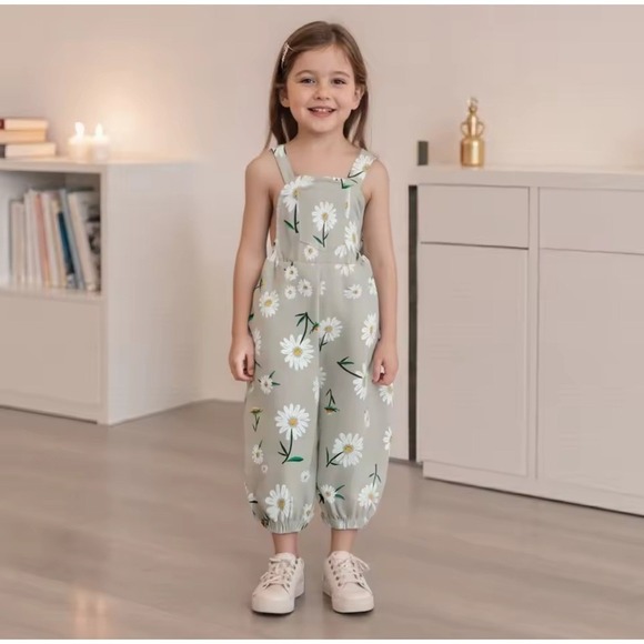 Toddler Daisy Print Overalls • Soft Stretchy Fabric •  Girls 2–3Y (runs small) - Picture 3 of 4